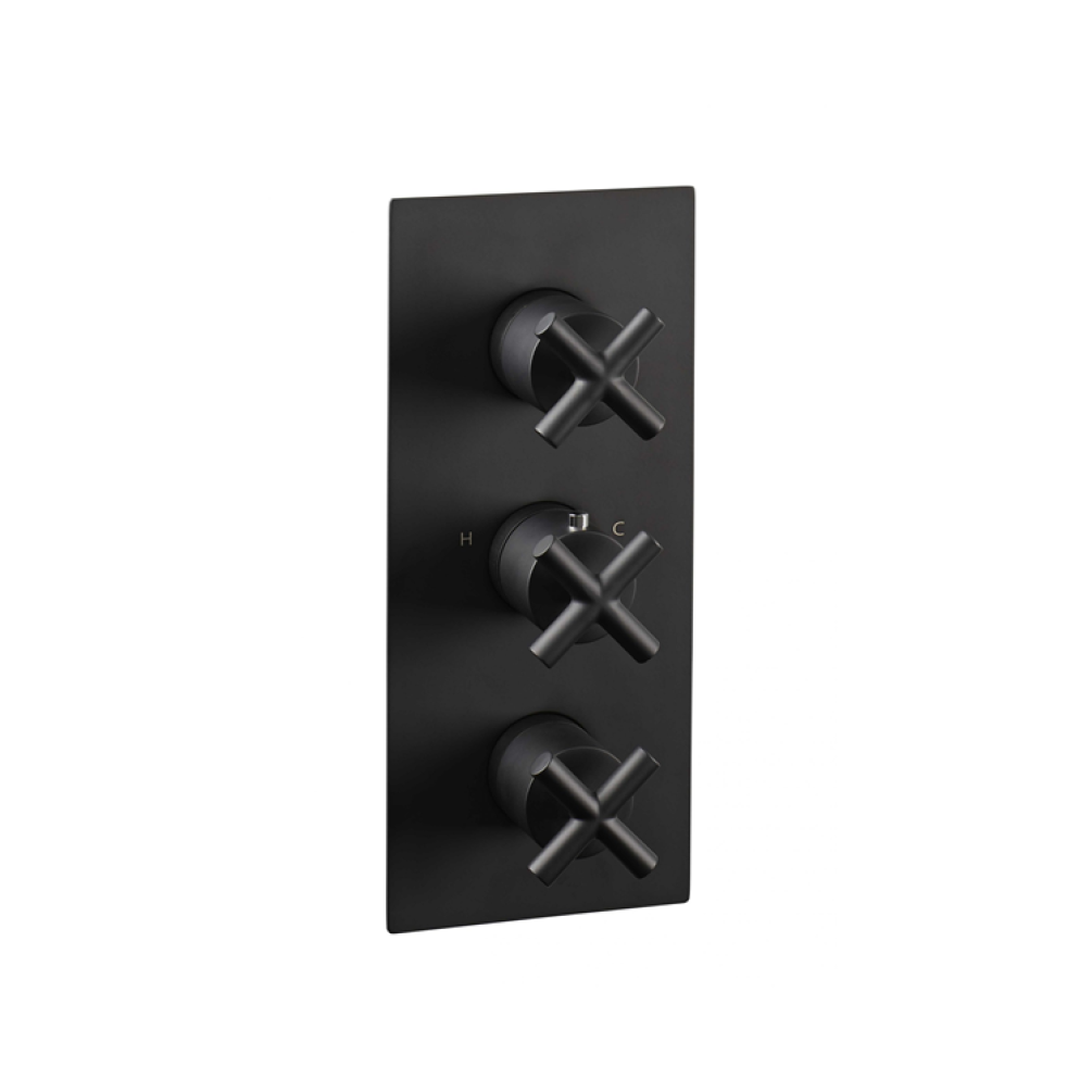 Photo of JTP Solex Matt Black Portrait Three Outlet Shower Valve Cutout