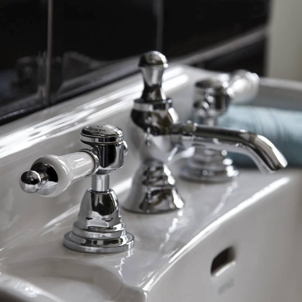 Heritage Glastonbury 3 Taphole Basin Mixer Chrome Finish Lifestyle Image