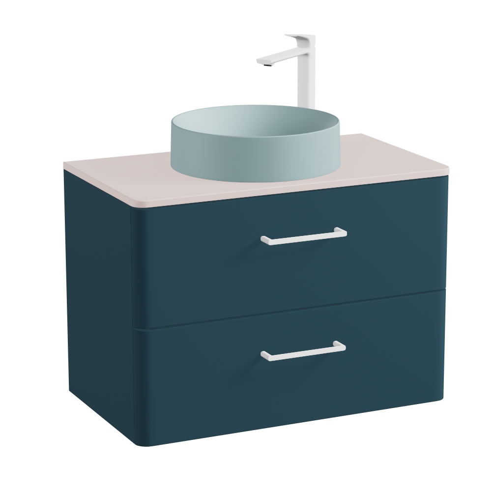 Vado Cameo 800mm Atlantic Blue Wall Hung 2 Drawer Vanity Unit, Pink Clay Worktop & Cove Blue Basin