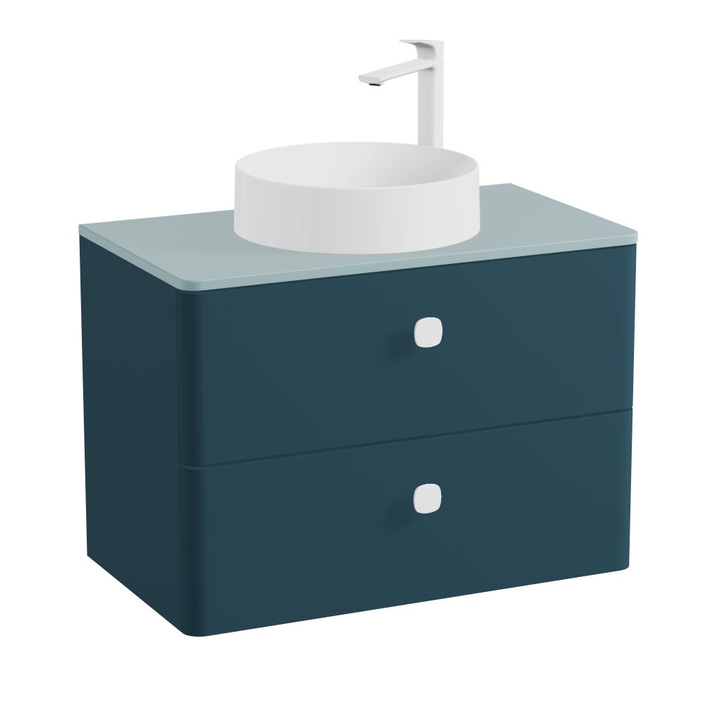 Vado Cameo 800mm Atlantic Blue Wall Hung 2 Drawer Vanity Unit, Cove Blue Worktop & Gloss Basin