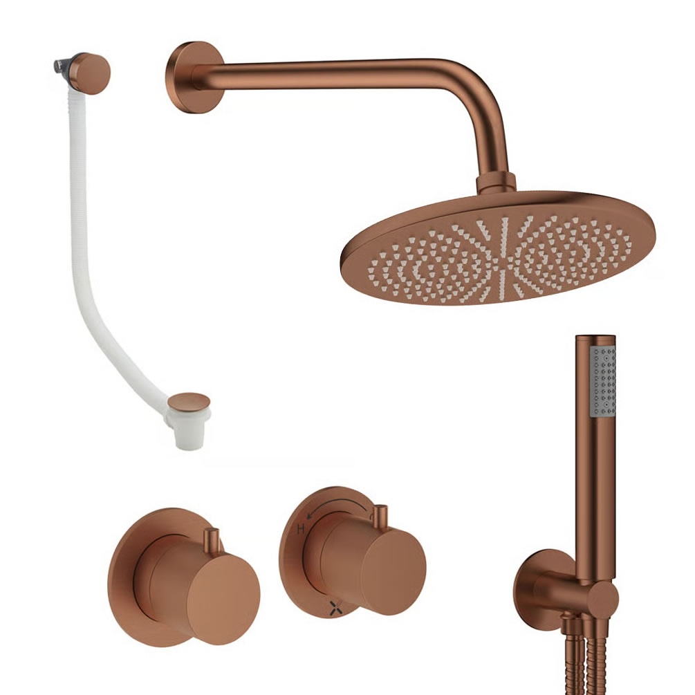 Cutout image of Crosswater Module Brushed Bronze Triple Outlet Shower Bath Set