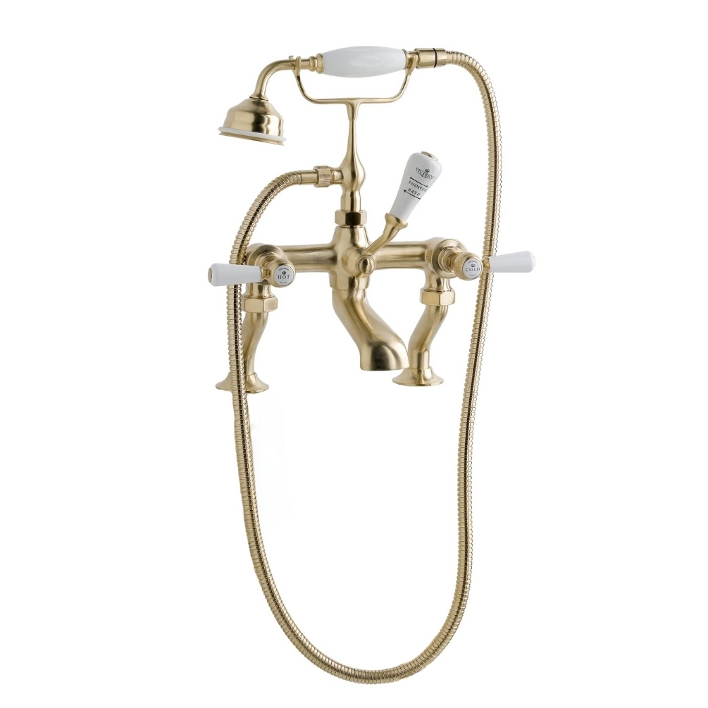 BC Sanitan Victrion Lever Brushed Gold Deck Mounted Bath Shower Mixer Cut Out