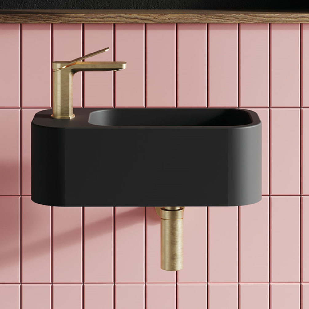 Photo of Crosswater Popolo Matt Black Wall Hung Cloakroom Basin Lifestyle Image