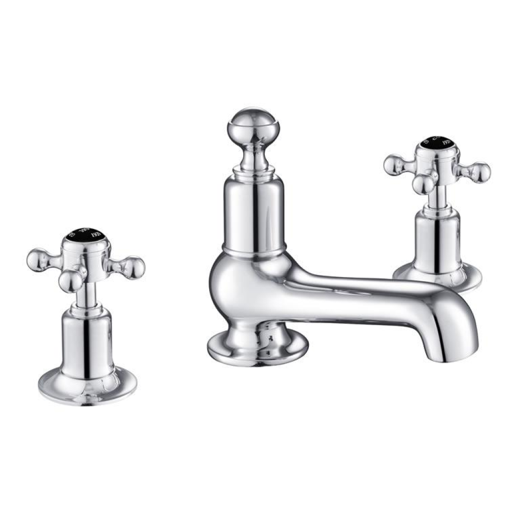 Photo of JTP Grosvenor Cross Chrome 3TH Basin Mixer with Black Indices