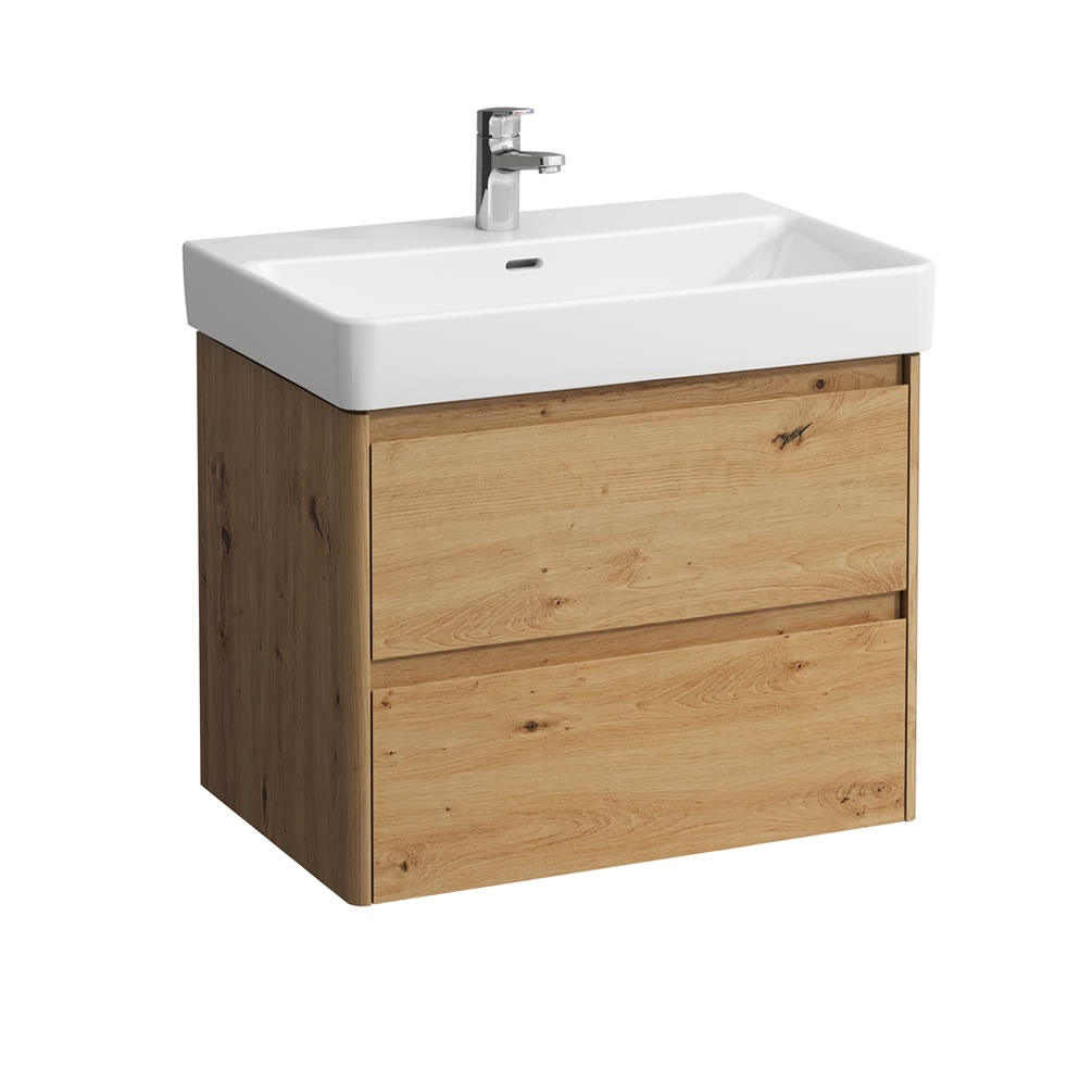 Cutout image of Laufen Base 2.0 Wild Oak 700mm Wall-Hung Vanity Unit & Basin