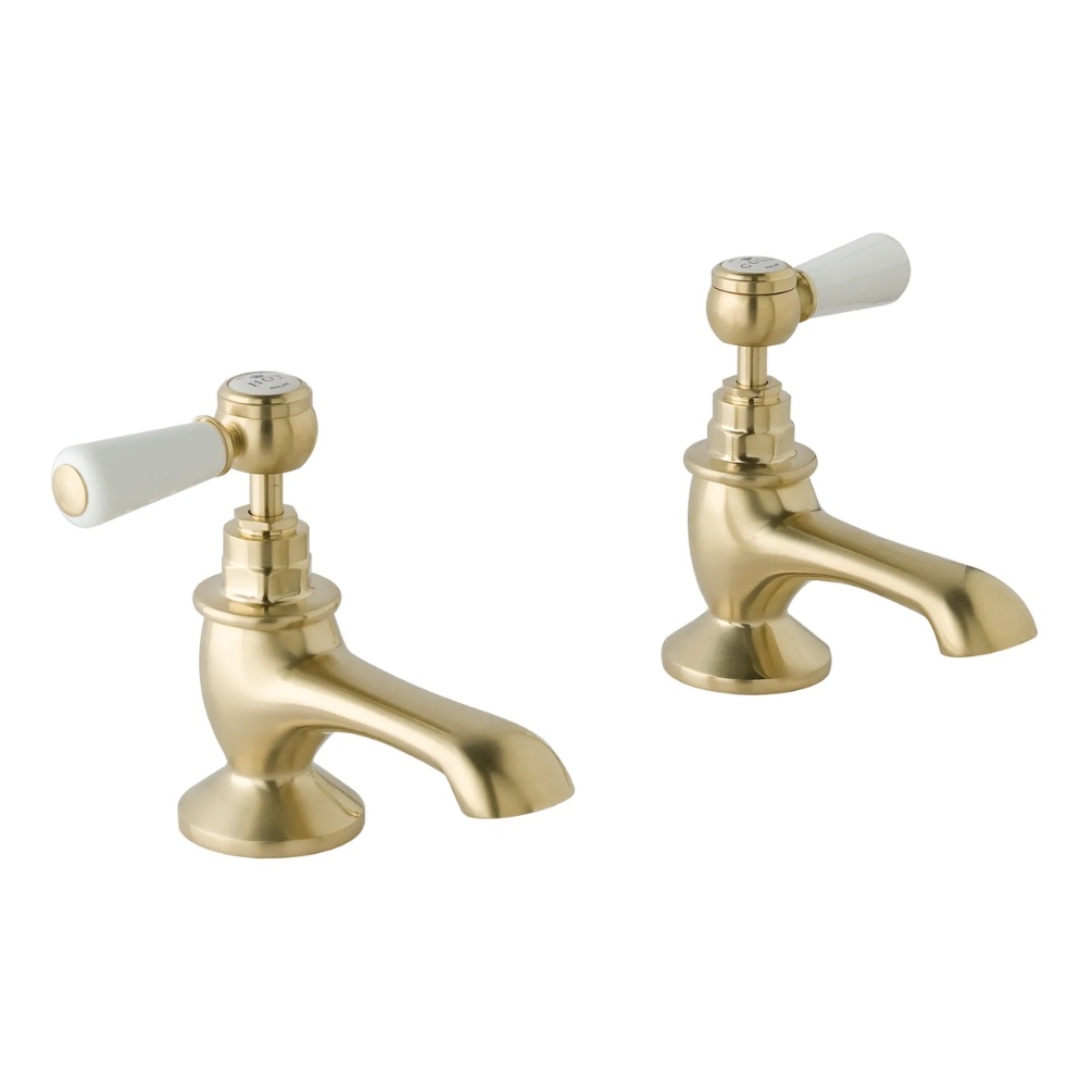 BC Designs Victrion Lever Brushed Gold Bath Pillar Taps Cut Out