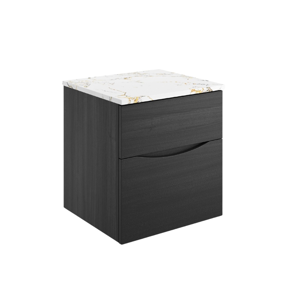 Product Cut out image of the Crosswater Glide II Steelwood 500mm Double Drawer Unit with Gold Vein Worktop
