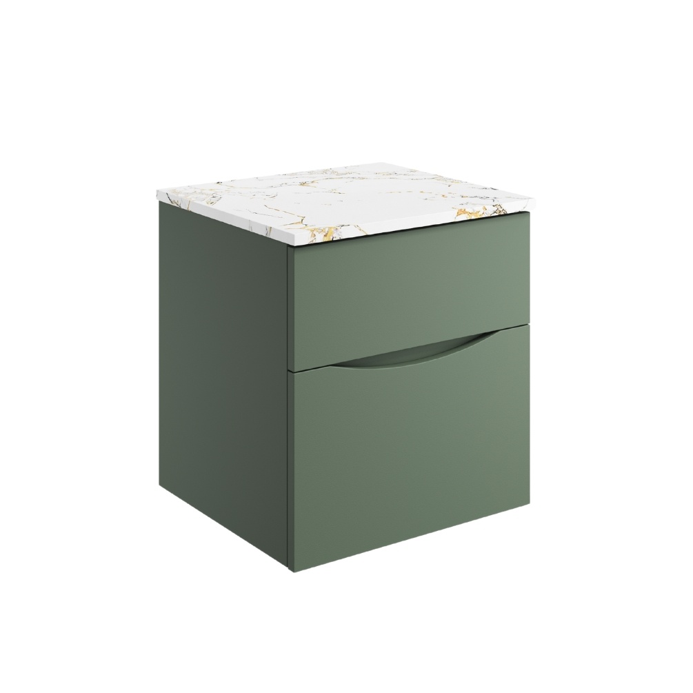 Product Cut out image of the Crosswater Glide II Sage Green 500mm Double Drawer Unit with Gold Vein Worktop