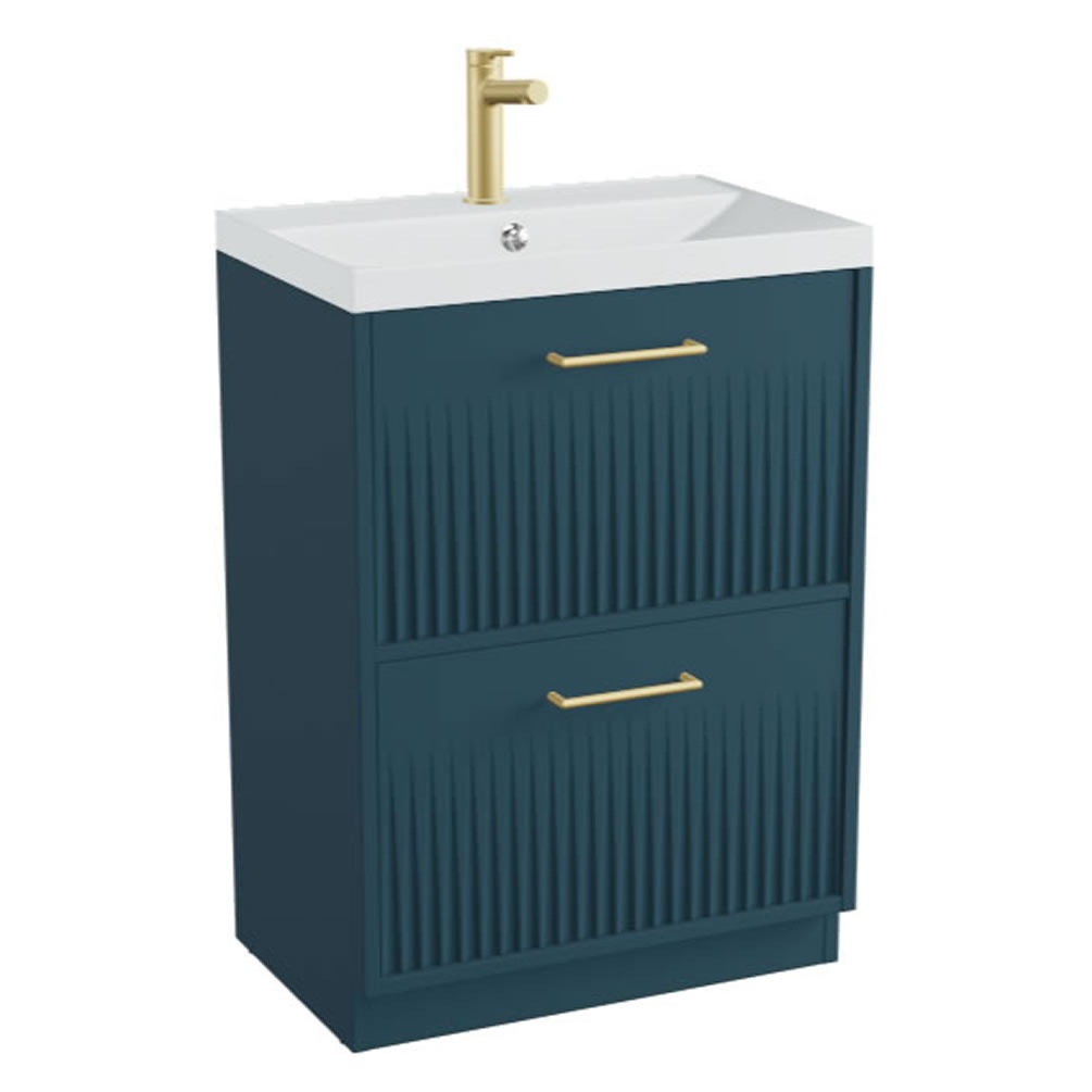 Vado Safari Fluted 600mm Atlantic Blue Floorstanding Vanity Unit & Mineral Basin