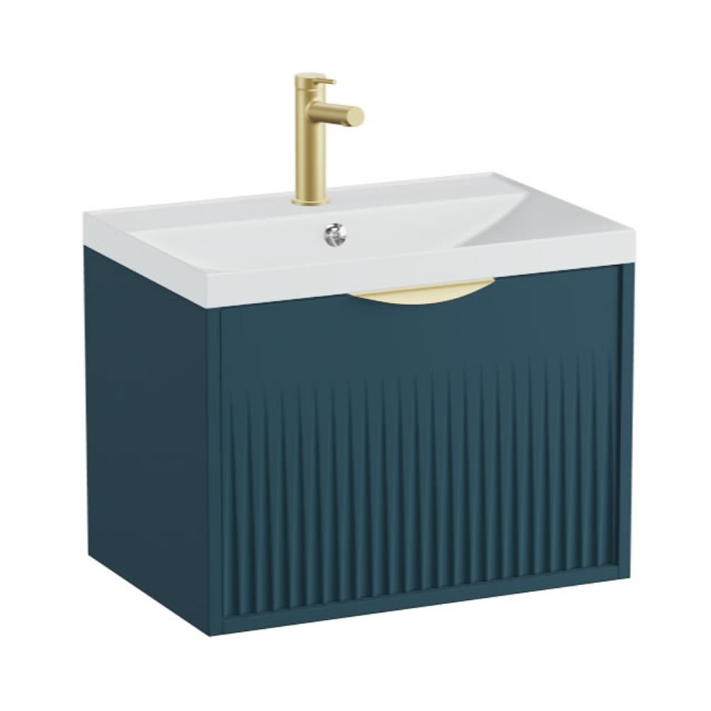 Vado Safari Fluted 600mm Atlantic Blue Wall Hung Vanity Unit & Mineral Basin