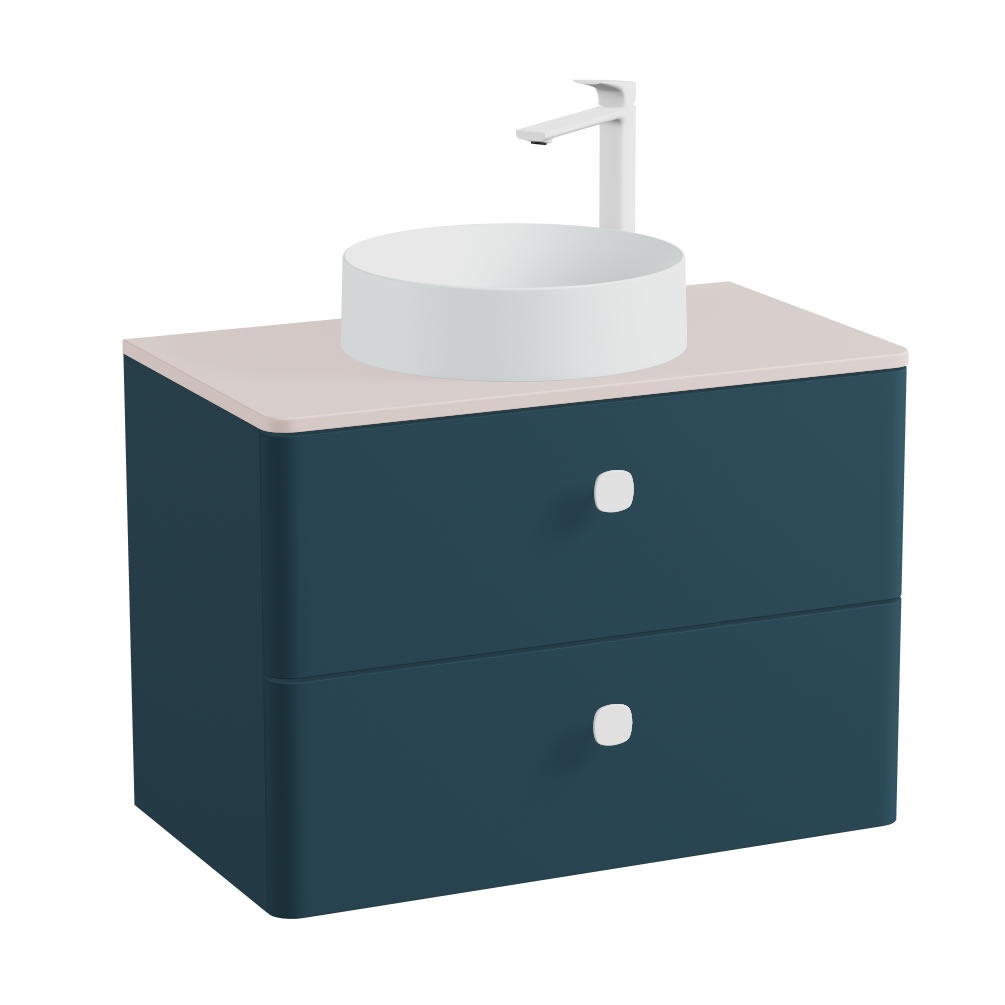 Vado Cameo 800mm Atlantic Blue Wall Hung 2 Drawer Vanity Unit, Pink Clay Worktop & Arctic Basin