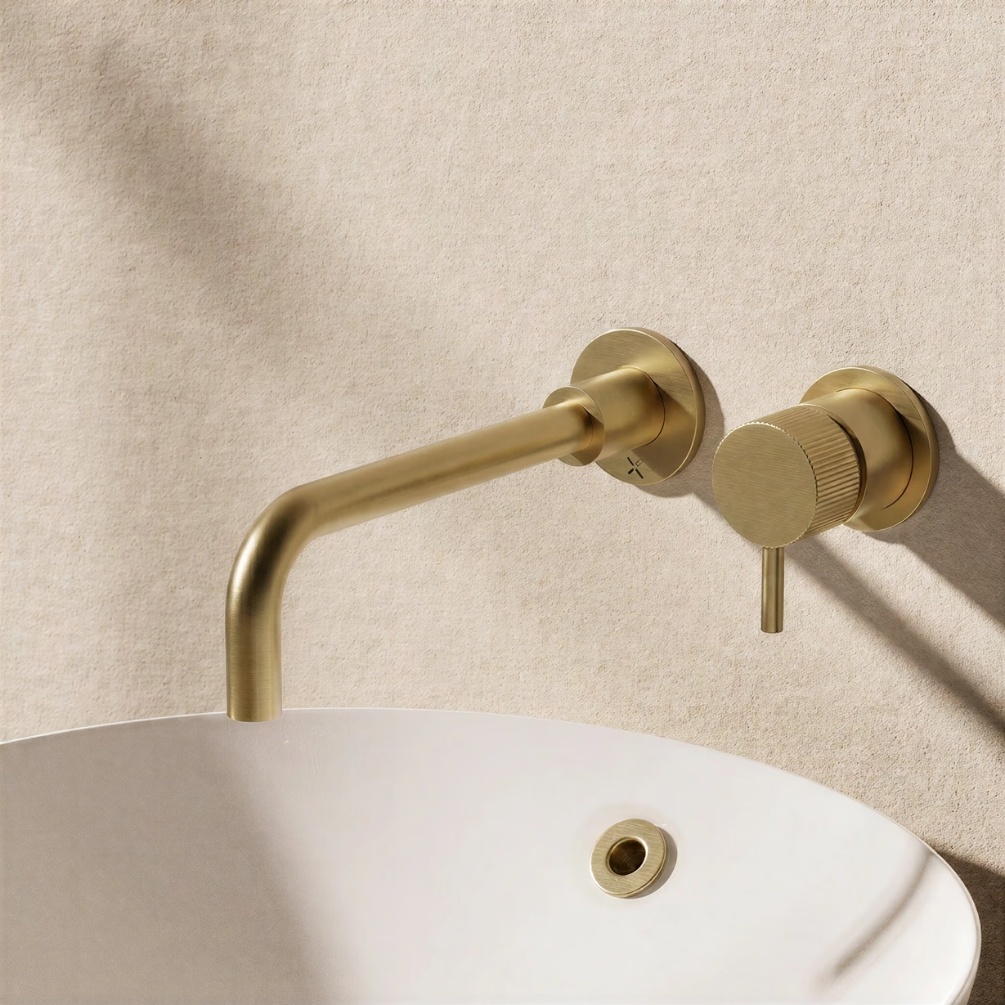 Crosswater MPRO Flute Brushed Brass Wall Mounted Basin Mixer Tap Lifestyle