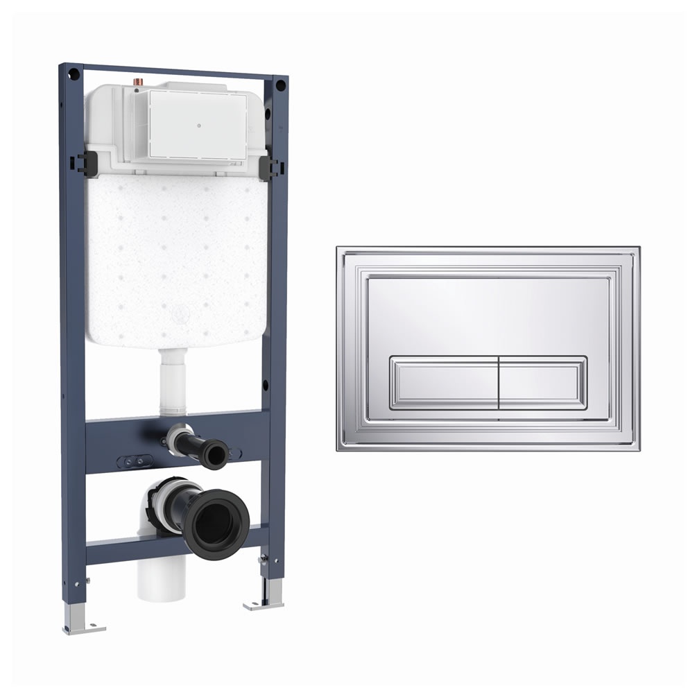 Cutout image of Crosswater 1120mm Slim Wall-Hung Cistern Frame & Belgravia Chrome Dual Flush Plate
