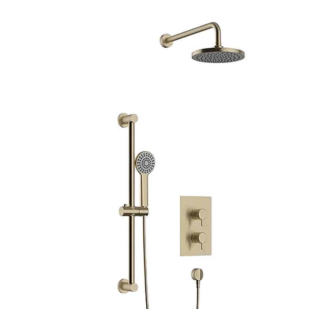 Heritage Dartmouth Brushed Brass Concealed Shower With Fixed Head & Flexible Kit