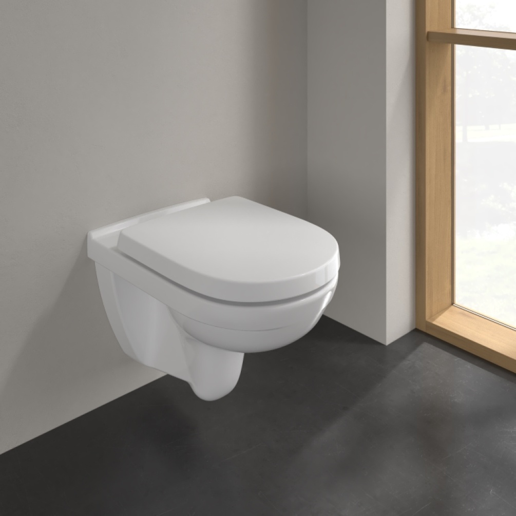 Lifestyle image of Villeroy & Boch O.Novo Wall Hung Rimless WC with DirectFlush and Soft-close seat in bathroom