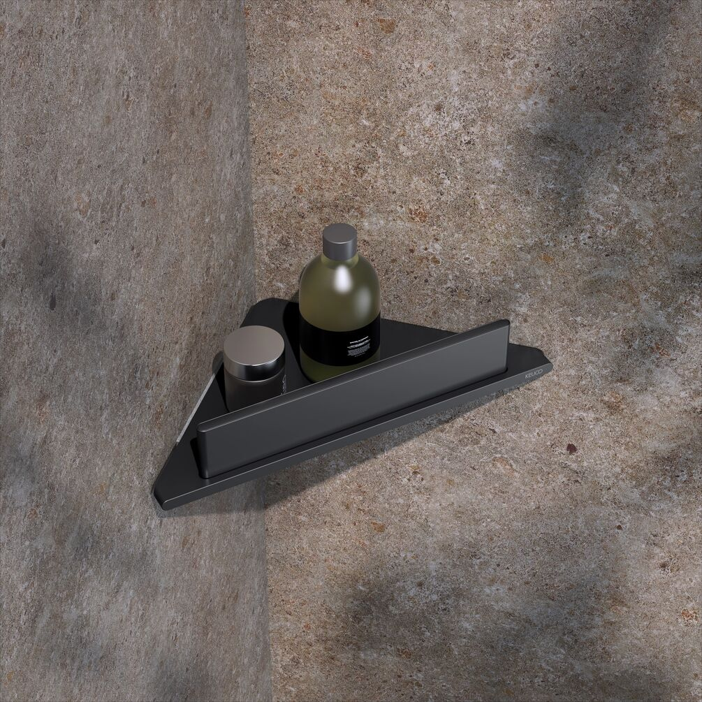 KEUCO Aveno Matt Black Shower Corner Shelf with Glass Wiper Lifestyle