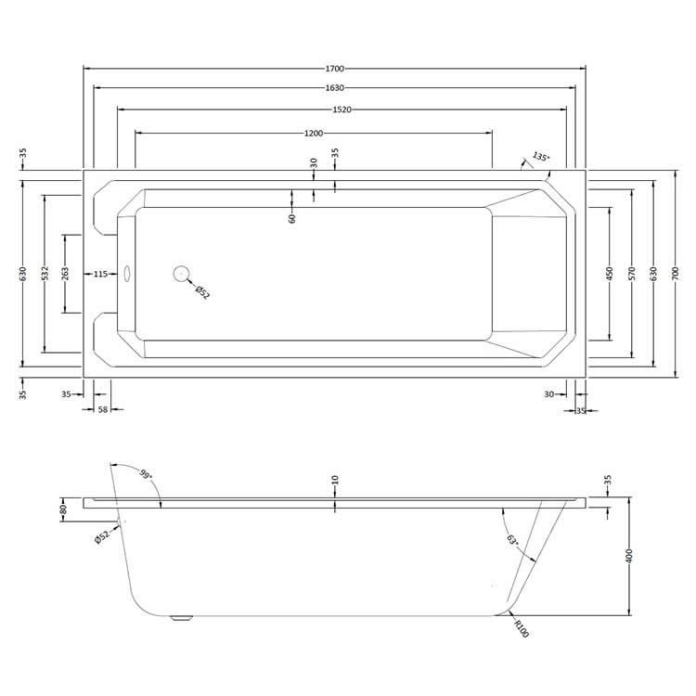 Bayswater Bathurst 1700 x 700mm SE Acrylic Bath Sanctuary Bathrooms