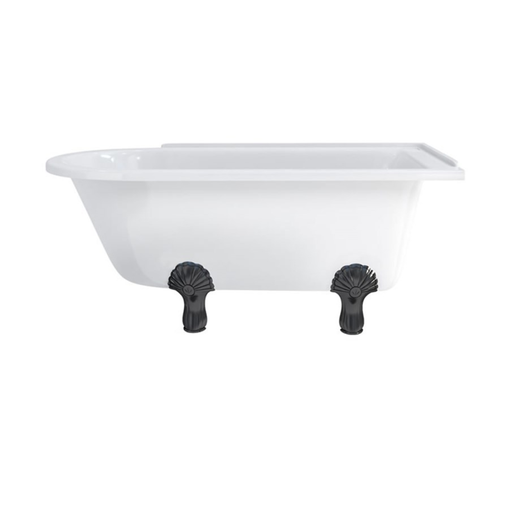 product cut out image of burlington hampton 1500 right hand shower bath with black luxury classic feet