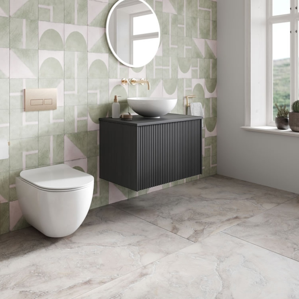 Lifestyle image of Crosswater Limit Steelwood Wall-Hung Vanity Unit with Worktop