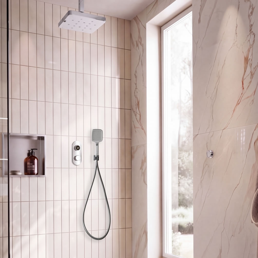 Lifestyle image of TED TOGO Chrome Dual Outlet Digital Bubblespa Shower Set