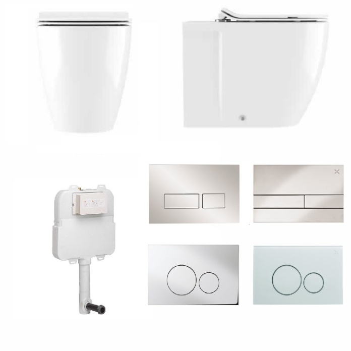 Product cut out images of Crosswater Kai X Back to Wall Toilet Bundle Pack with Taller Concealed Cistern and Crosswater Flush Plates KL6207CW KL6205W WCC57X46+