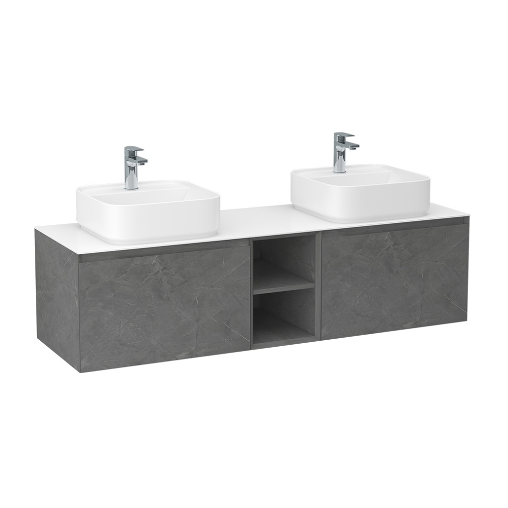 Imex Ravine Grey Marble 1500mm Wall Mounted Two Drawer Double Vanity Unit Cut Out