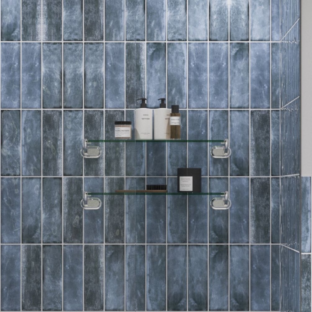 Lifestyle image of Burlington Guild Chrome Wall Mounted Glass Shelf