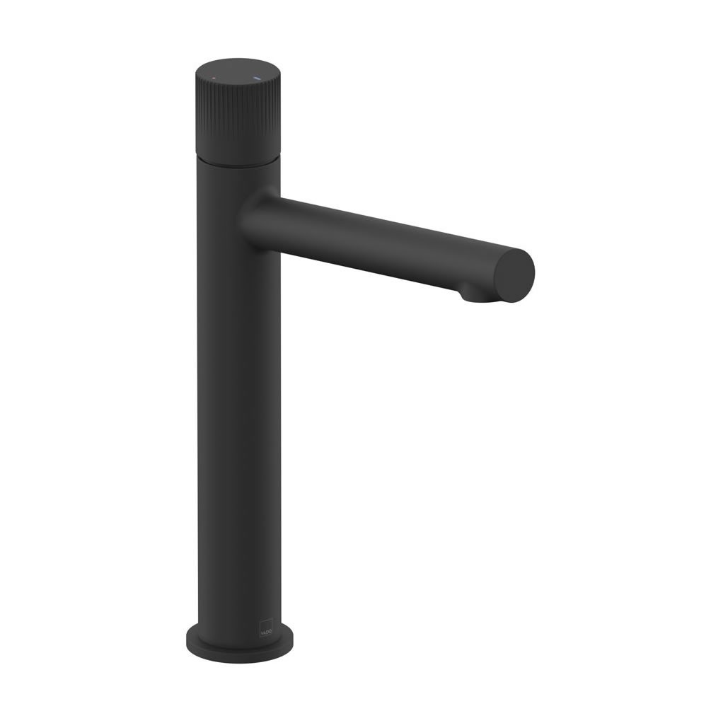 Vado Safari Leverless Fluted Matt Black Extended Mono Basin Mixer