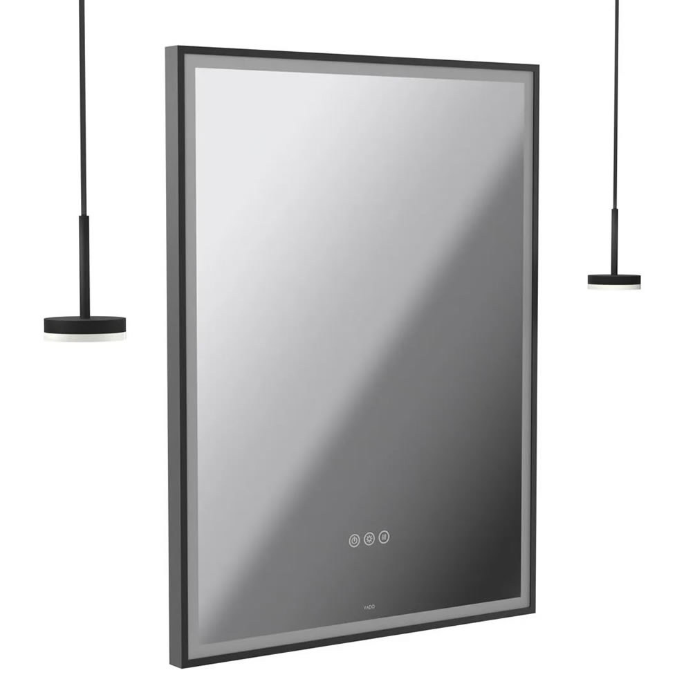 Vado Safari Matt Black 600mm Illuminated Mirror With 2 Pendant Disc Lights
