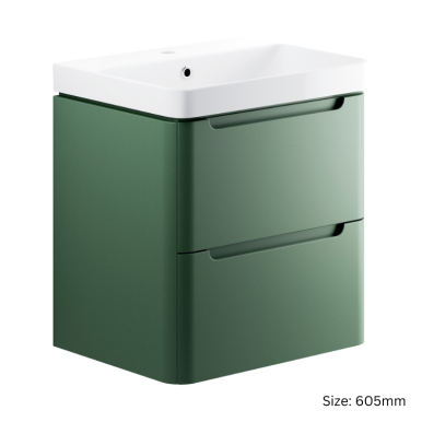 Apex Matt Sage Green 2 Drawer Wall Hung Vanity Unit & Basin