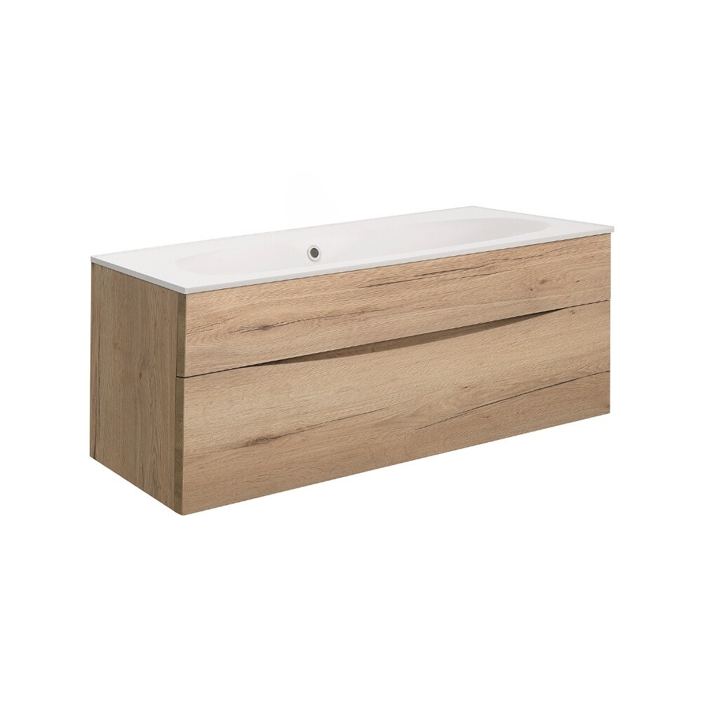 Product Cut out image of the Crosswater Glide II Windsor Oak 1000mm Double Drawer Unit with Matt White 0 Tap Hole Basin