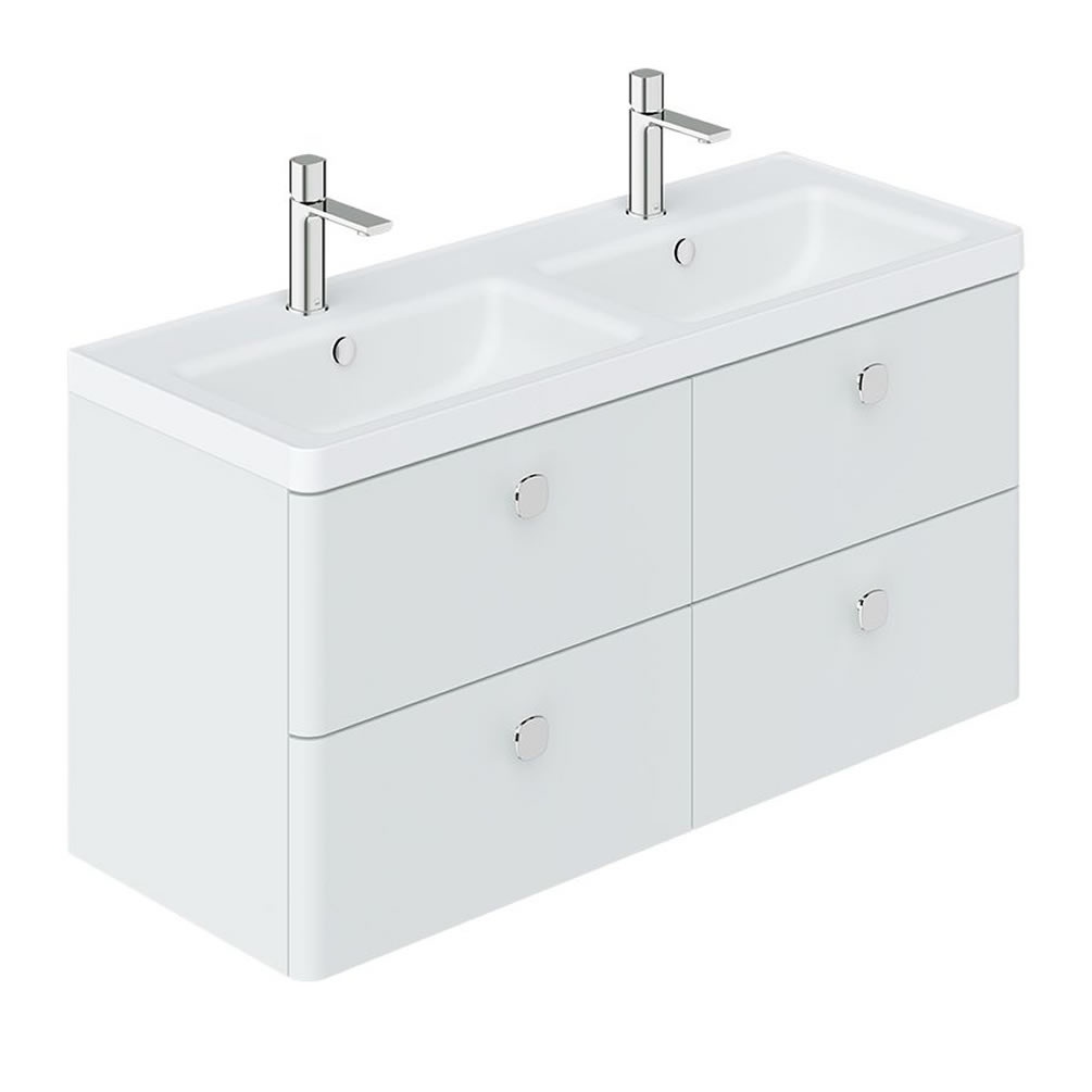 Vado Cameo 1200mm Arctic White Wall Hung 4 Drawer Vanity Unit & White Basin