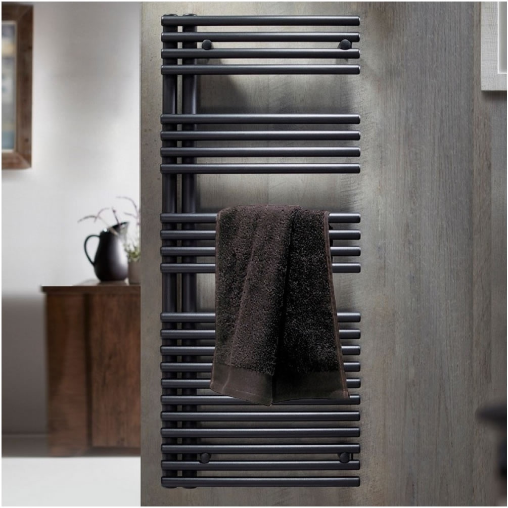 Lifestyle image of Velaro Omnia Anthracite 1161 x 496mm Towel Radiator