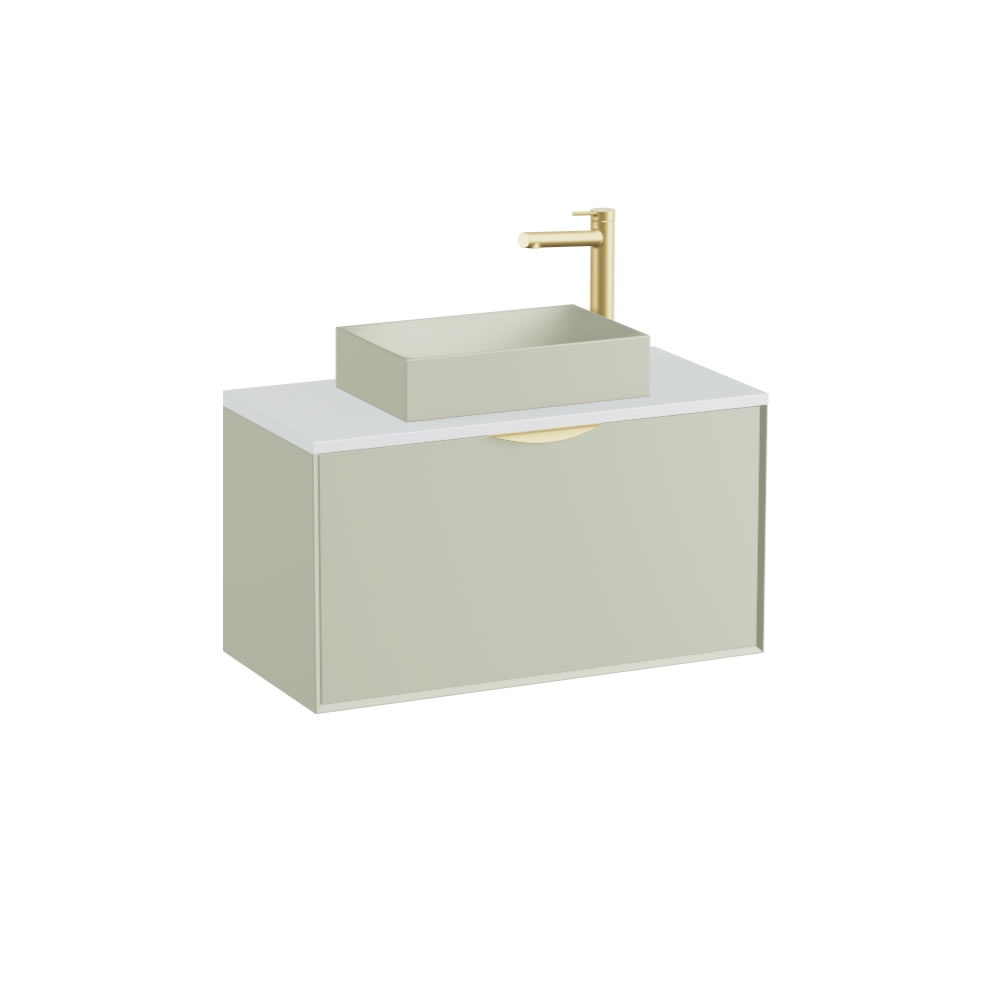 Vado Safari Smooth 800mm Sage Green Wall Hung Vanity Unit & Arctic White Worktop