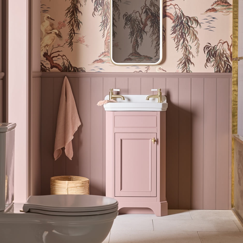Tavistock Vitoria 500mm Matt Suede Pink Cloakroom Unit & Basin - Lifestyle Image 1