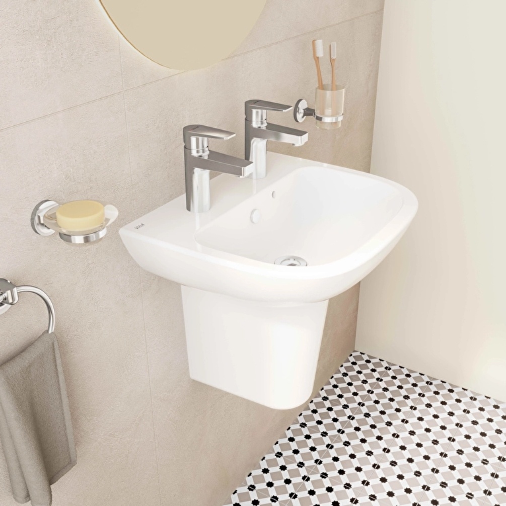 VitrA S20 500mm Cloakroom Washbasin with Pedestal Lifestyle 2
