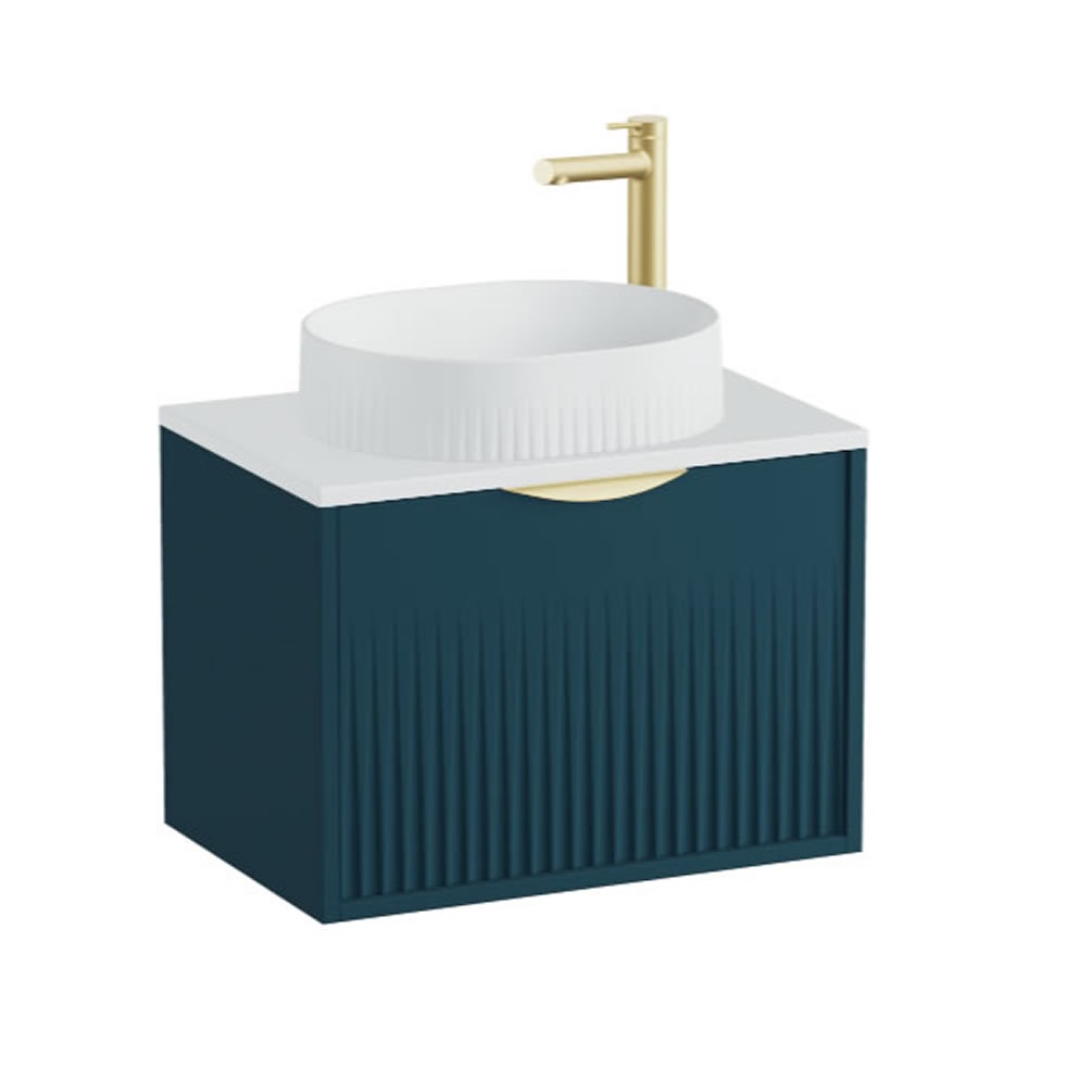 Vado Safari Fluted 600mm Atlantic Blue Wall Hung Vanity Unit & Arctic Worktop