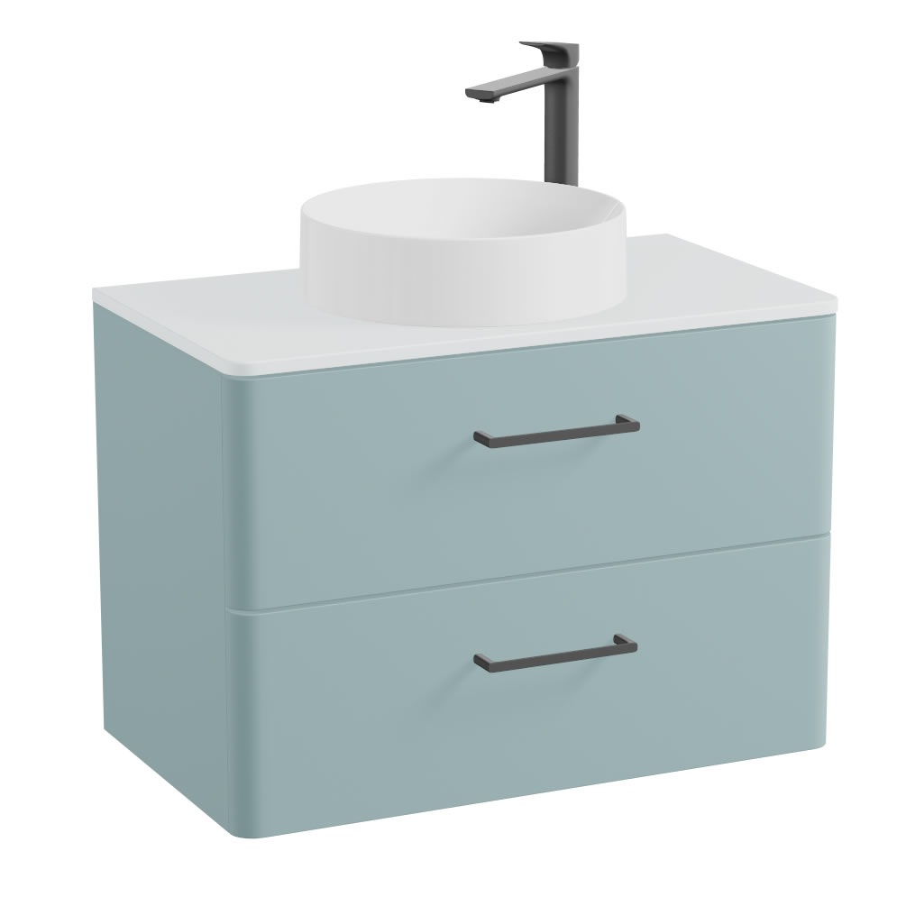 Vado Cameo 800mm Arctic White Wall Hung 2 Drawer Vanity Unit, Arctic Worktop & Gloss Basin