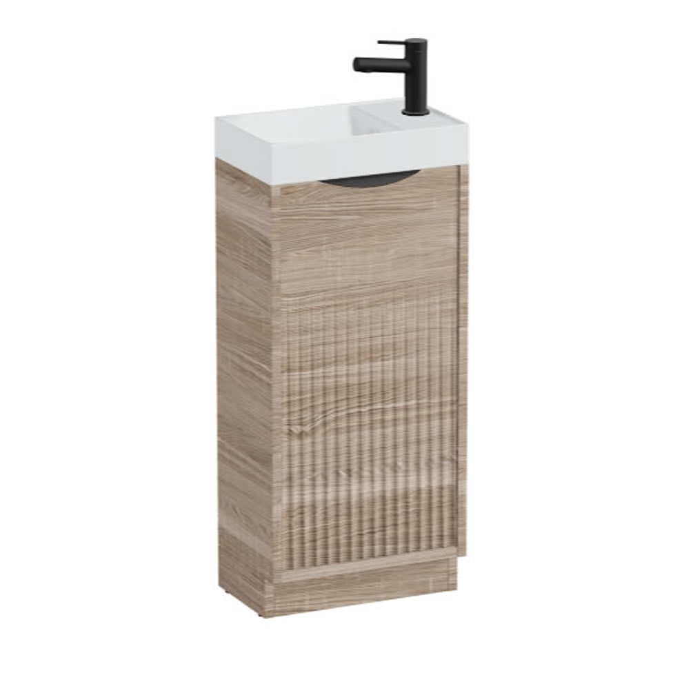 Vado Safari Fluted 400mm Natural Oak Floor Mounted Cloakroom Vanity Unit & Mineral Basin