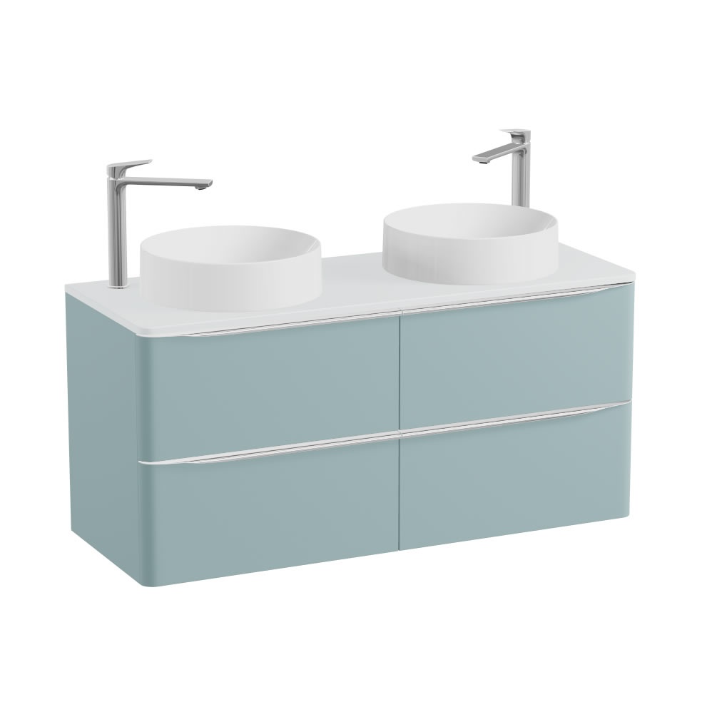 Vado Cameo 1200mm Cove Blue Wall Hung 4 Drawer Vanity Unit, Arctic Worktop & Gloss Basin