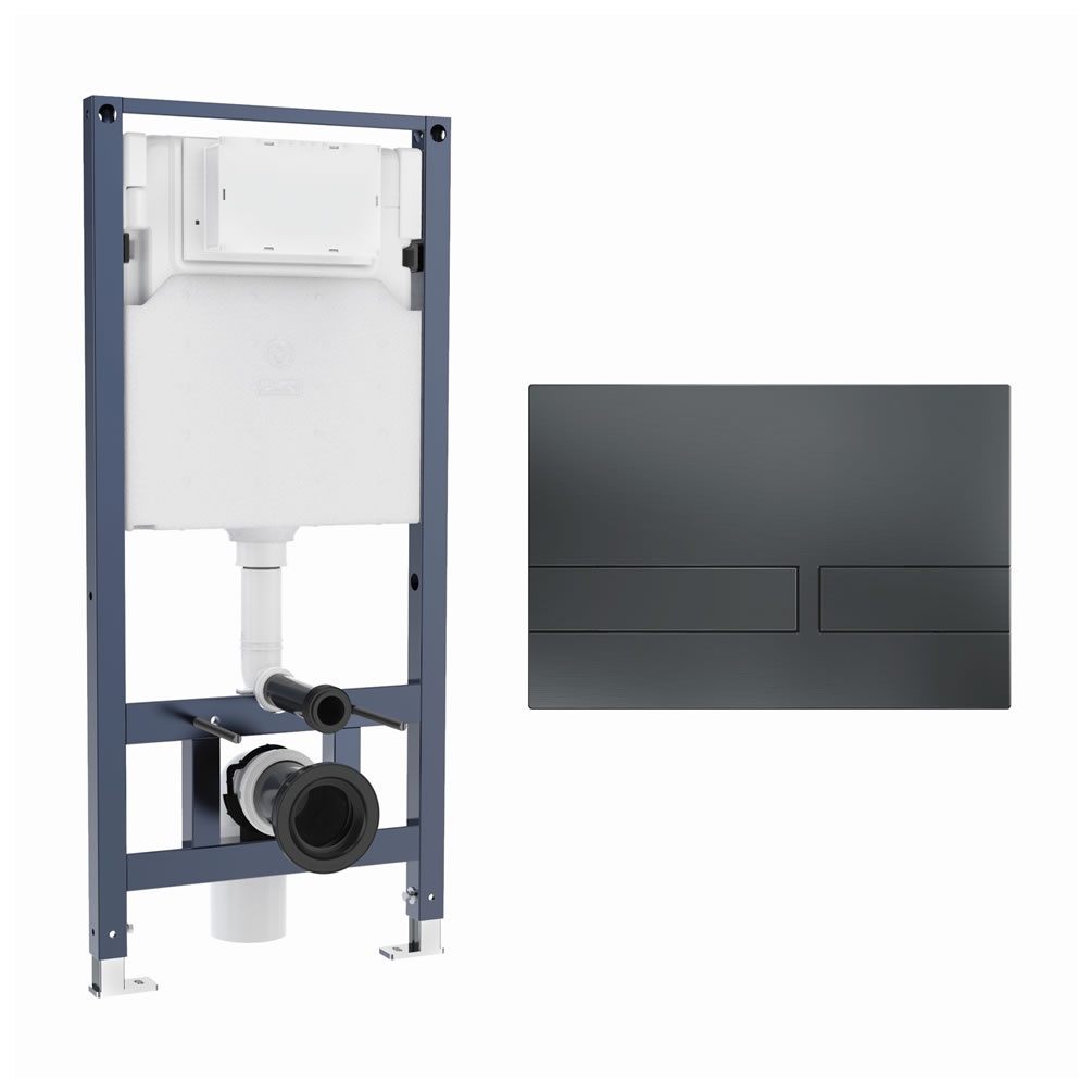 Cutout image of Crosswater 1120mm Wall-Hung Cistern Frame & Venue Slate Dual Flush Plate