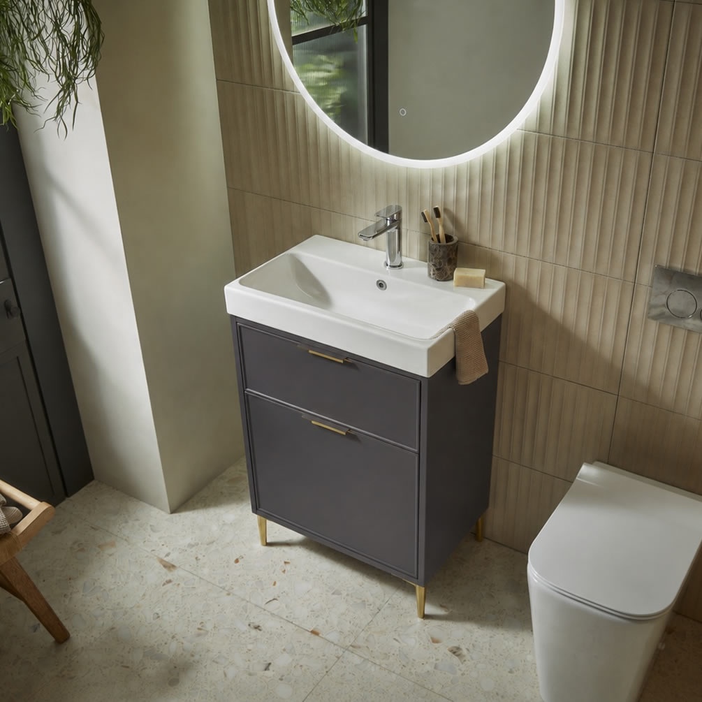 Tavistock Arlington 600mm Matt Storm Grey Freestanding Vanity Unit & Basin - Lifestyle Image