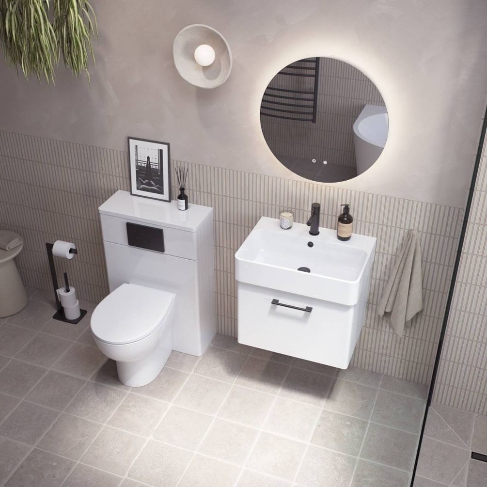 Tavistock Arlo 600mm Gloss White Wall Hung Vanity Unit & Basin - Lifestyle Image