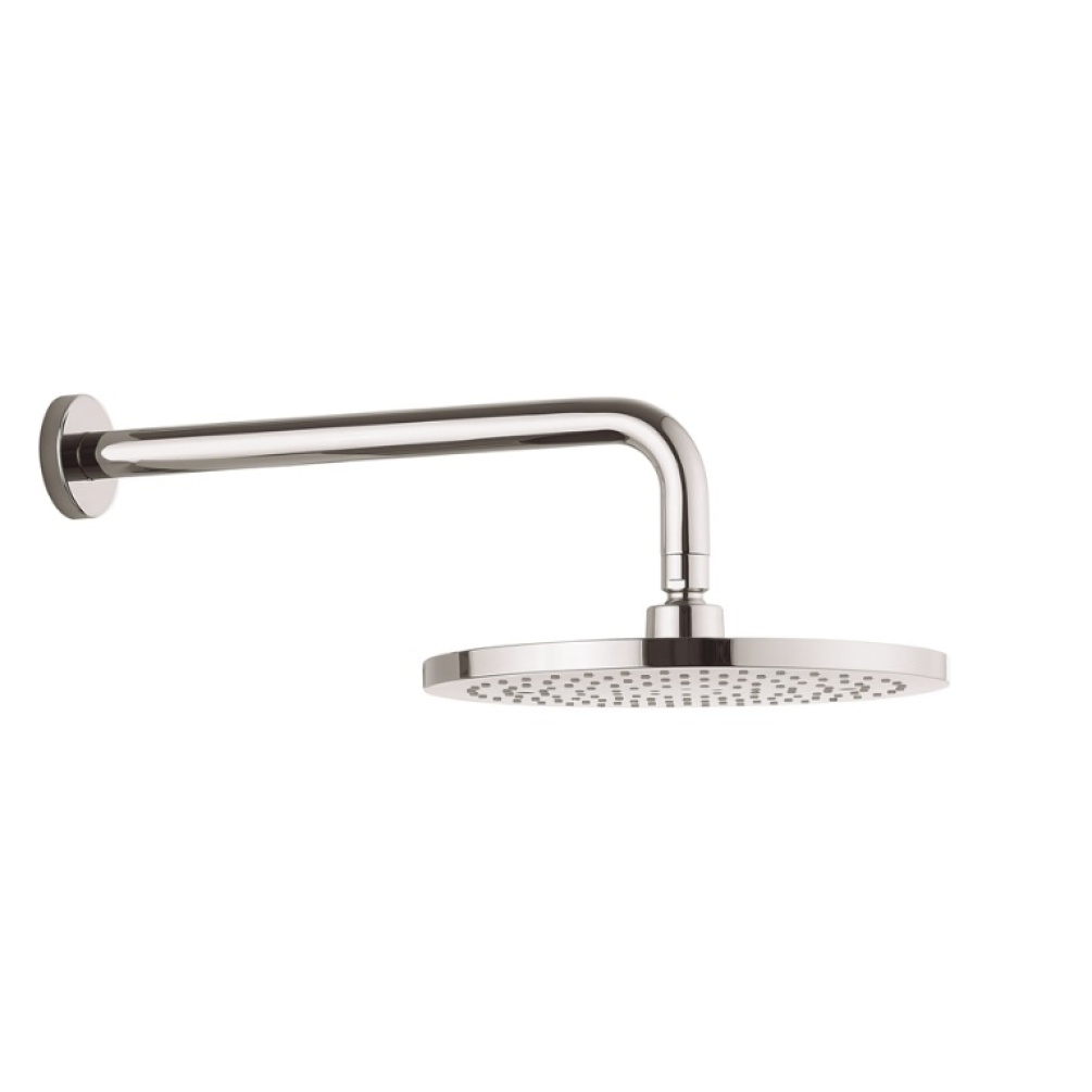 Product Cut out image of the Crosswater Central 250mm Easy Clean Shower Head mounted via a wall shower arm