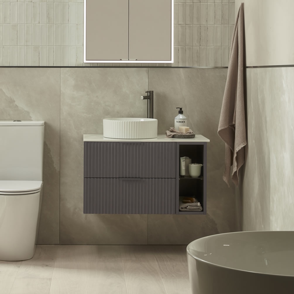 Tavistock Cadence Fluted 800mm Matt Storm Grey Wall Hung Vanity Unit & Worktop