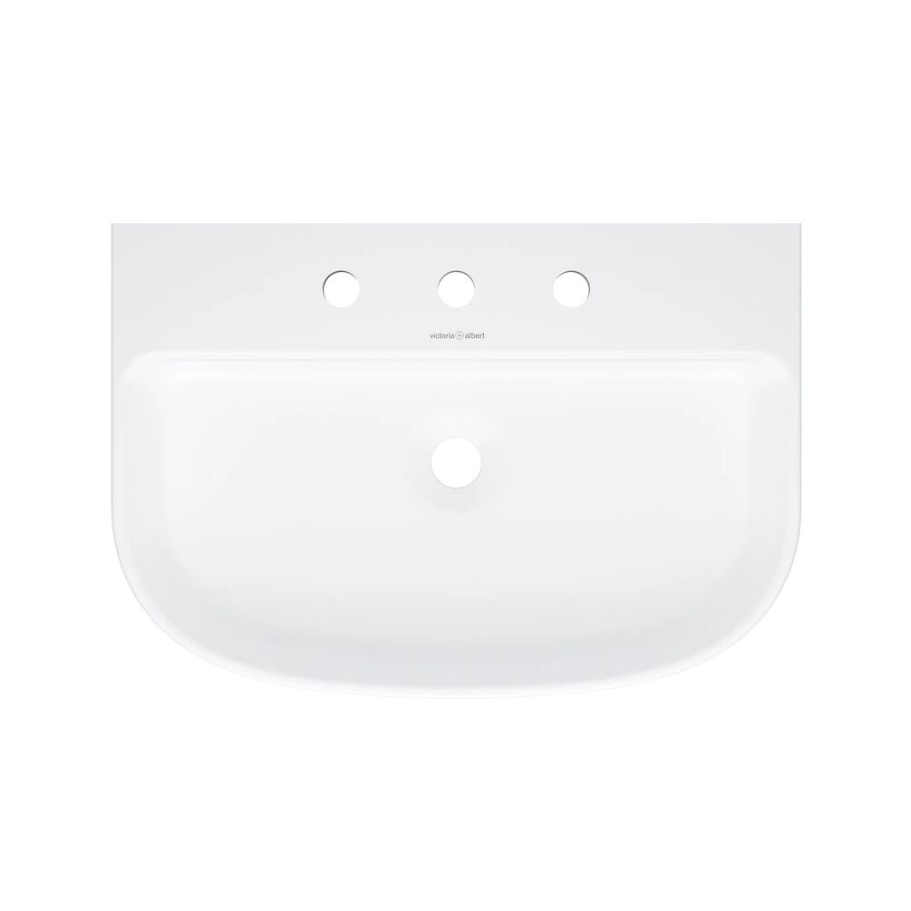 Product cut out image of the Lussari 600mm Matt White Back to Wall Countertop Basin Three Tap Holes