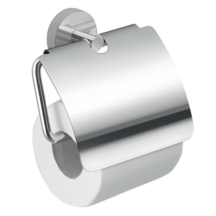 Cutout image of Origins Living Gedy Eros Toilet Roll Holder with Flap chrome.