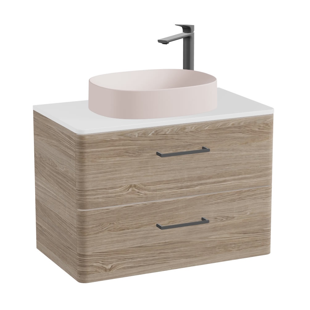 Vado Cameo 800mm Natural Oak Wall Hung 2 Drawer Vanity Unit, Gloss Worktop & Pink Clay Basin