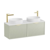 Vado Safari Fluted 1200mm Sage Green Wall Hung Vanity Unit & Gloss White Worktop