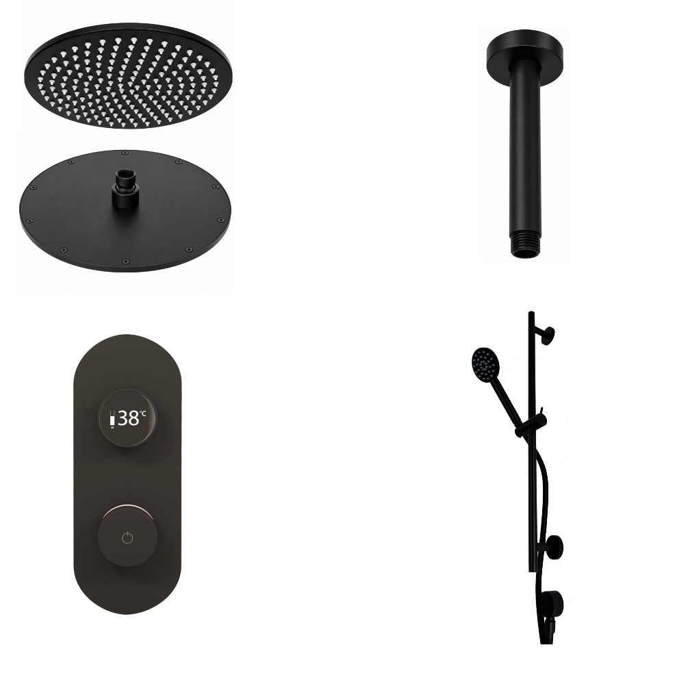 Ted Togo Matt Black Oval Valve Ceiling Arm Cut Out